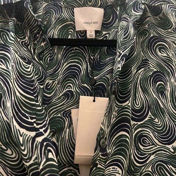 Cinq a Sept Mini Dress Janine Faux Wrap Short Sleeve Blue Green NWT Size 2 - Picture 6 of 7